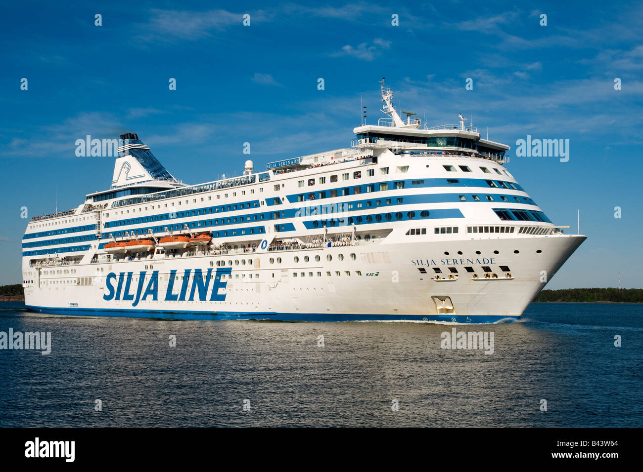 Cruise ferry 'Silja Serenade' (1990), sailing out of Helsinki, Finland Stock Photo
