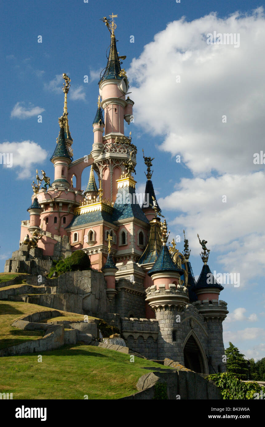Sleeping Beautys Castle at Disneyland Paris. Stock Photo