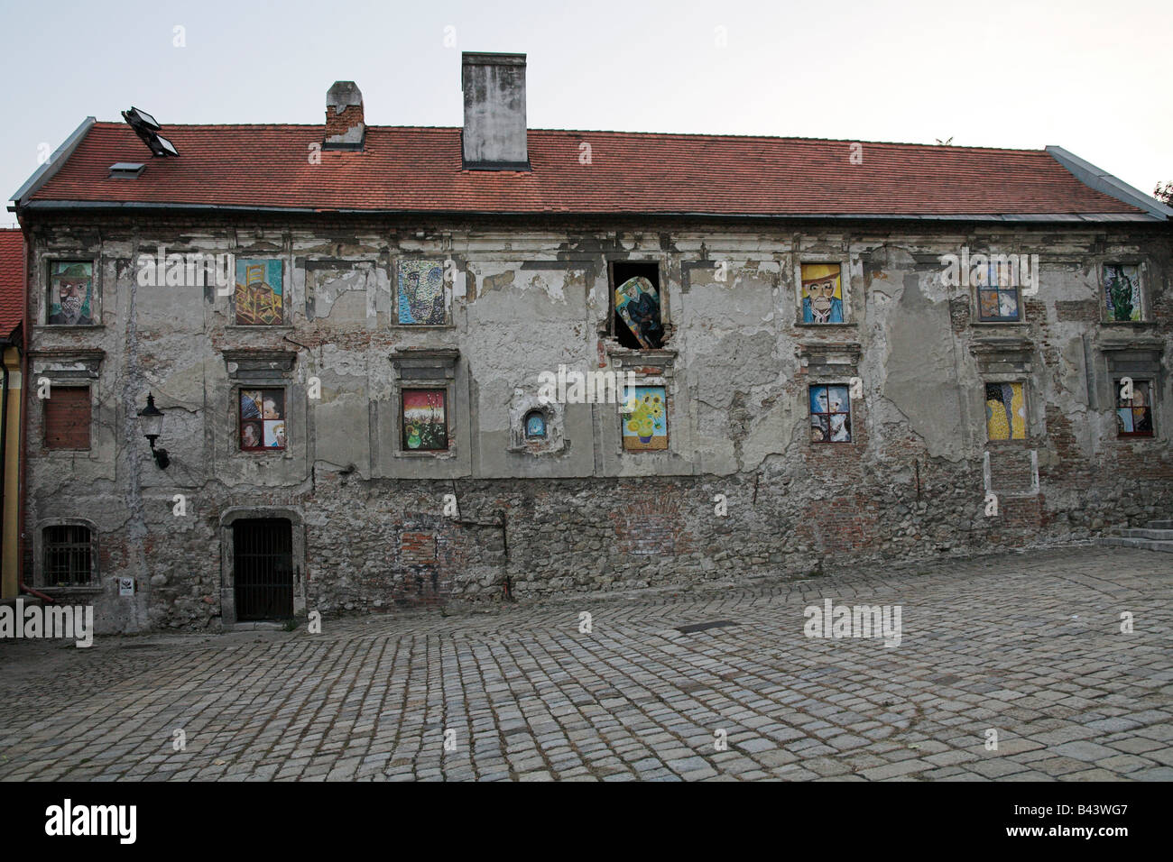house in Rudnayova Namestie, Bratislava, Slovakia,  with copies of van Gogh Stock Photo