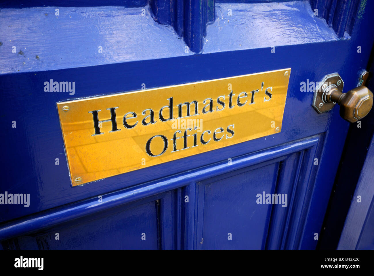Headmasters office sign on blue door Stock Photo Alamy