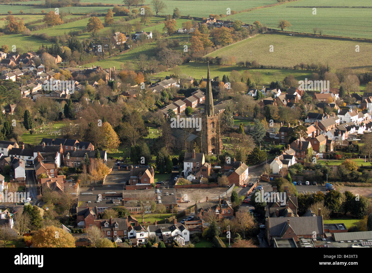 An aerial view of the village of Brewood in Staffordshire England Stock