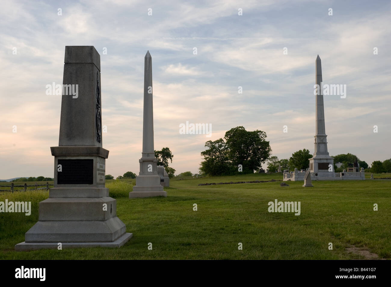 Monuments in Gettysburg National Military Park Stock Photo