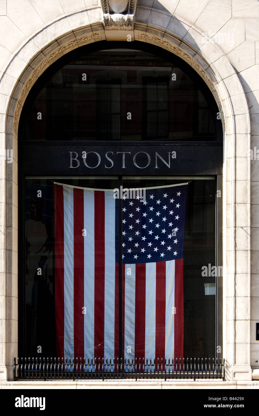 US flag Boston Stock Exchange building Stock Photo - Alamy