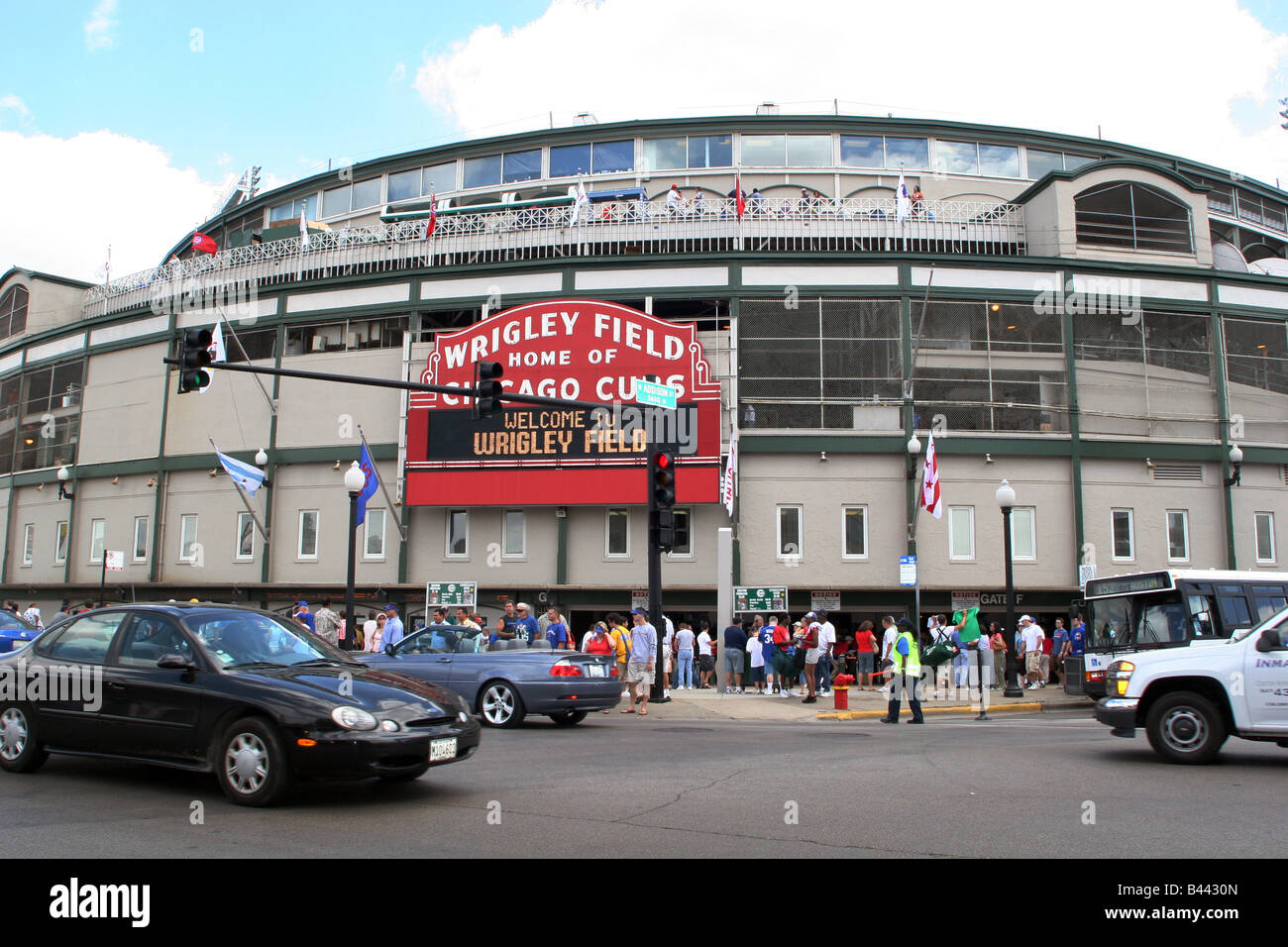 Wrigley Field from Addison and Clark streets Chicago Illinois Stock Photo