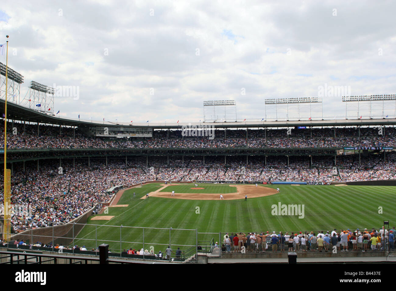 View of Wrigley Field from the Lakeview Baseball Club rooftop on game