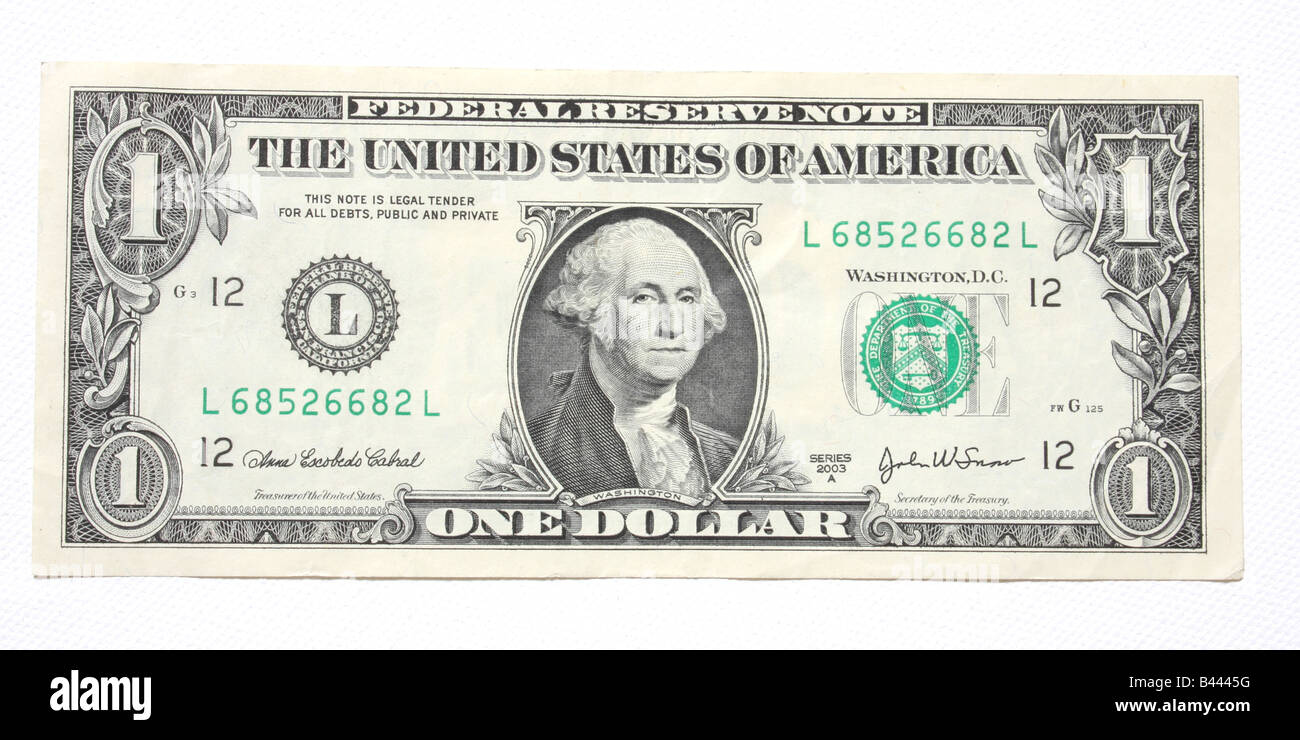 A one dollar U S bank note. Stock Photo