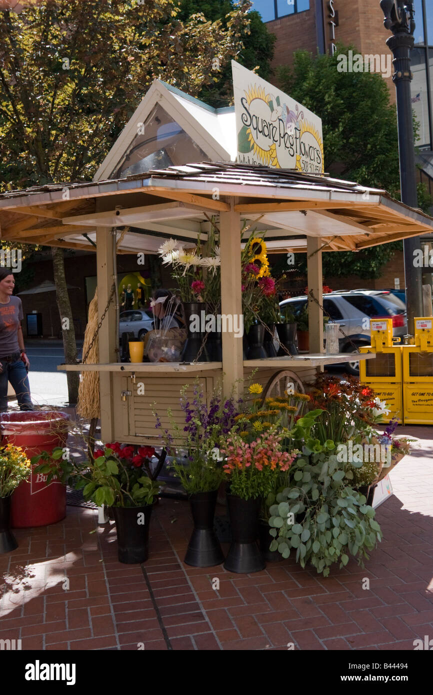 Portland Oregon OR USA  Pioneer Courthouse Square flower stand Stock Photo