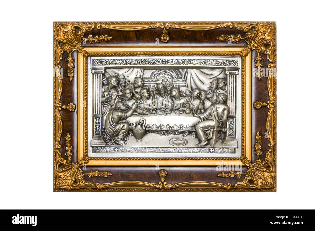 The Last Supper engraved in a metal plate. Stock Photo
