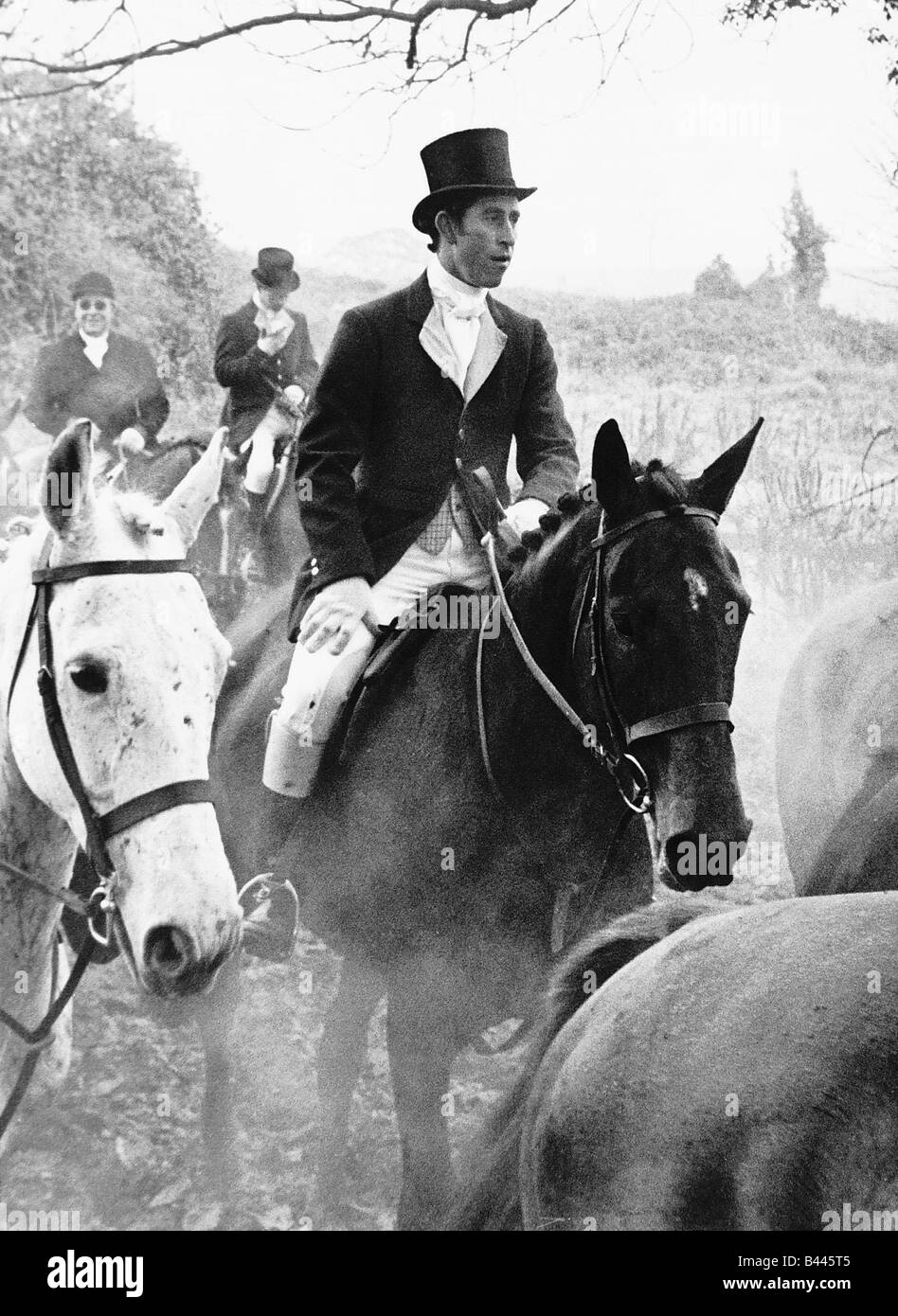 Prince Charles on the Duke of Beaufort s hunt in the Gloucester countryside Princess Anne also attended November 1976 Stock Photo