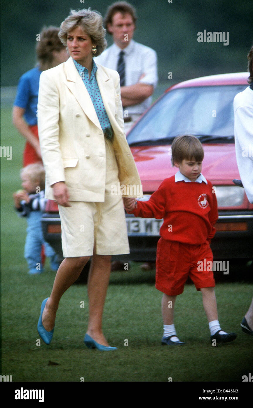 Princess Diana with Prince William at Guards Polo Club Windsor May 1987 Stock Photo