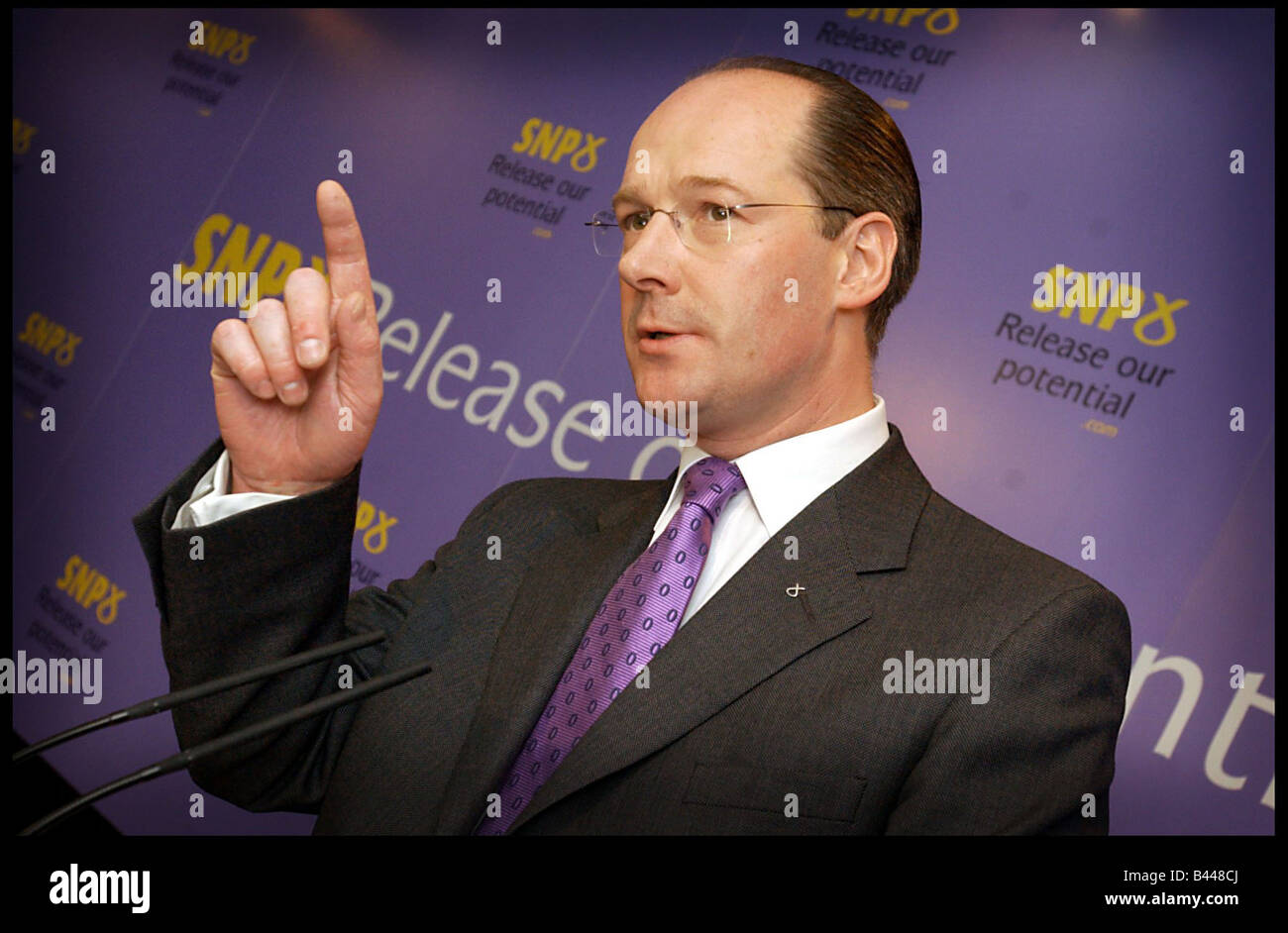 John Swinney SNP leader 2nd May 2003 giving a press conference following yesterdays elections Stock Photo