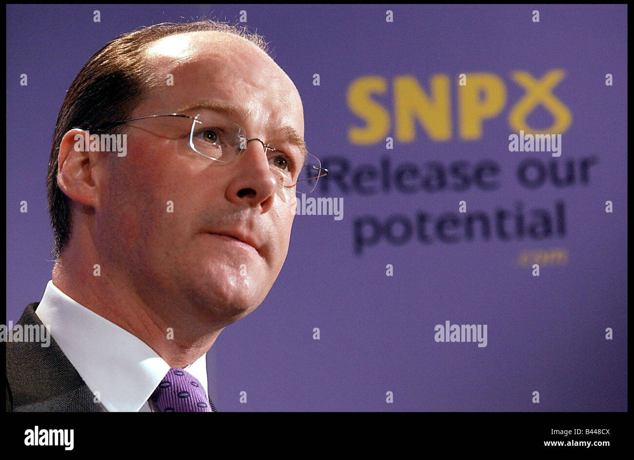 John Swinney May 2003 gives a press conference following the elections Stock Photo