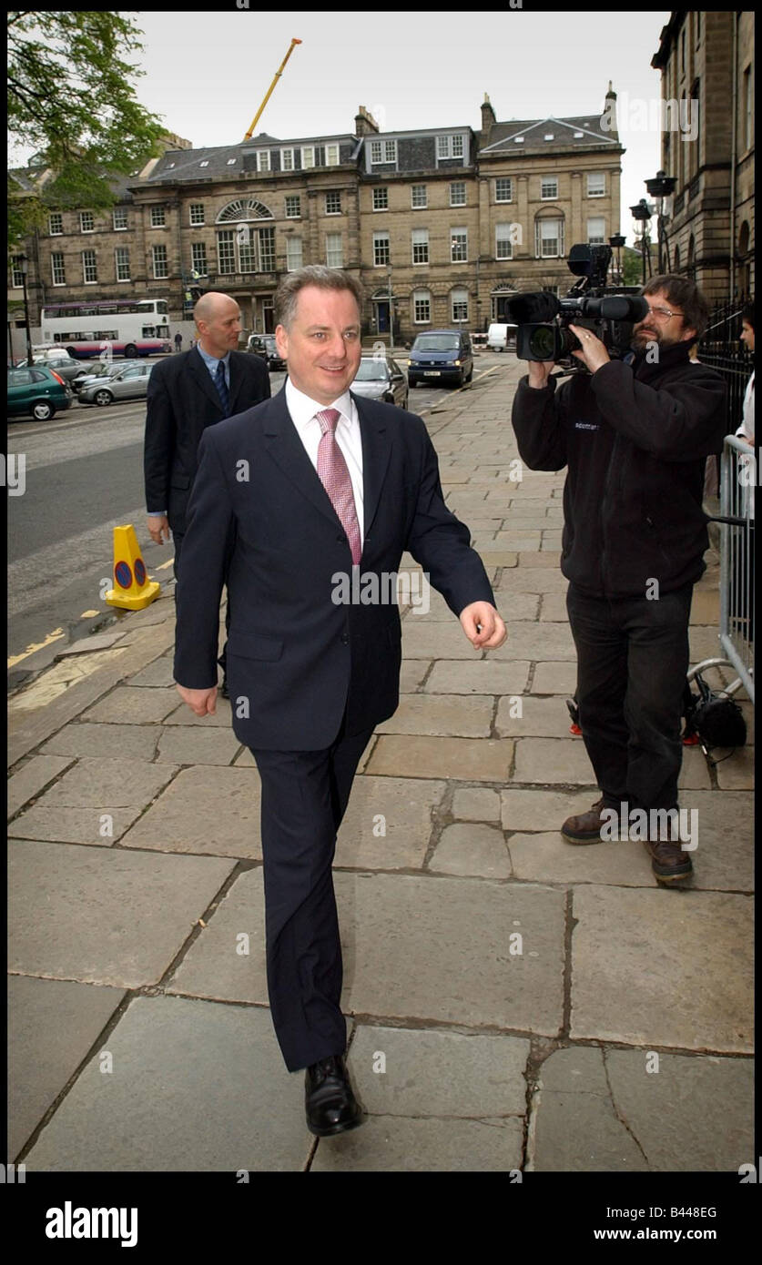 First Minister Jack McConnell MSP May 2003 decides on his new cabinet from Bute House Edinburgh Stock Photo