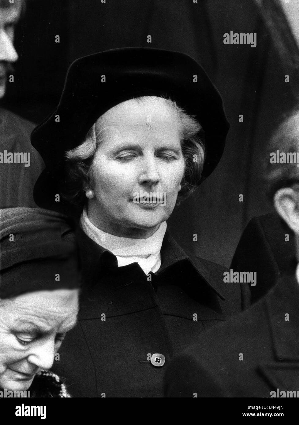 Maggie Thatcher PM April 1979 at the funeral of Airey Neave Stock Photo