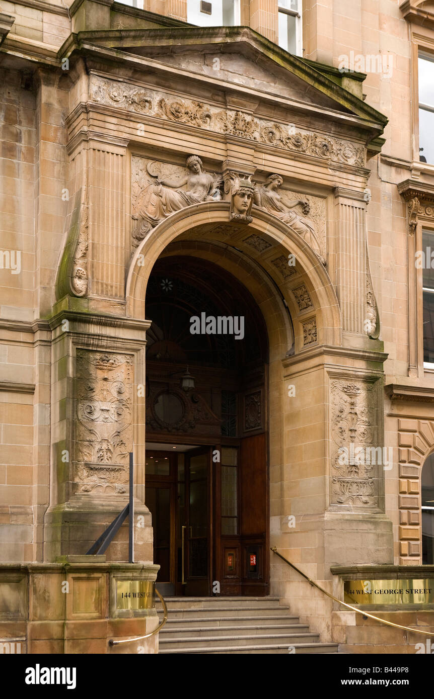 UK Scotland Glasgow West George Street James Sellars House former New Club 1879 doorway with sculpture by William Mossman II Stock Photo