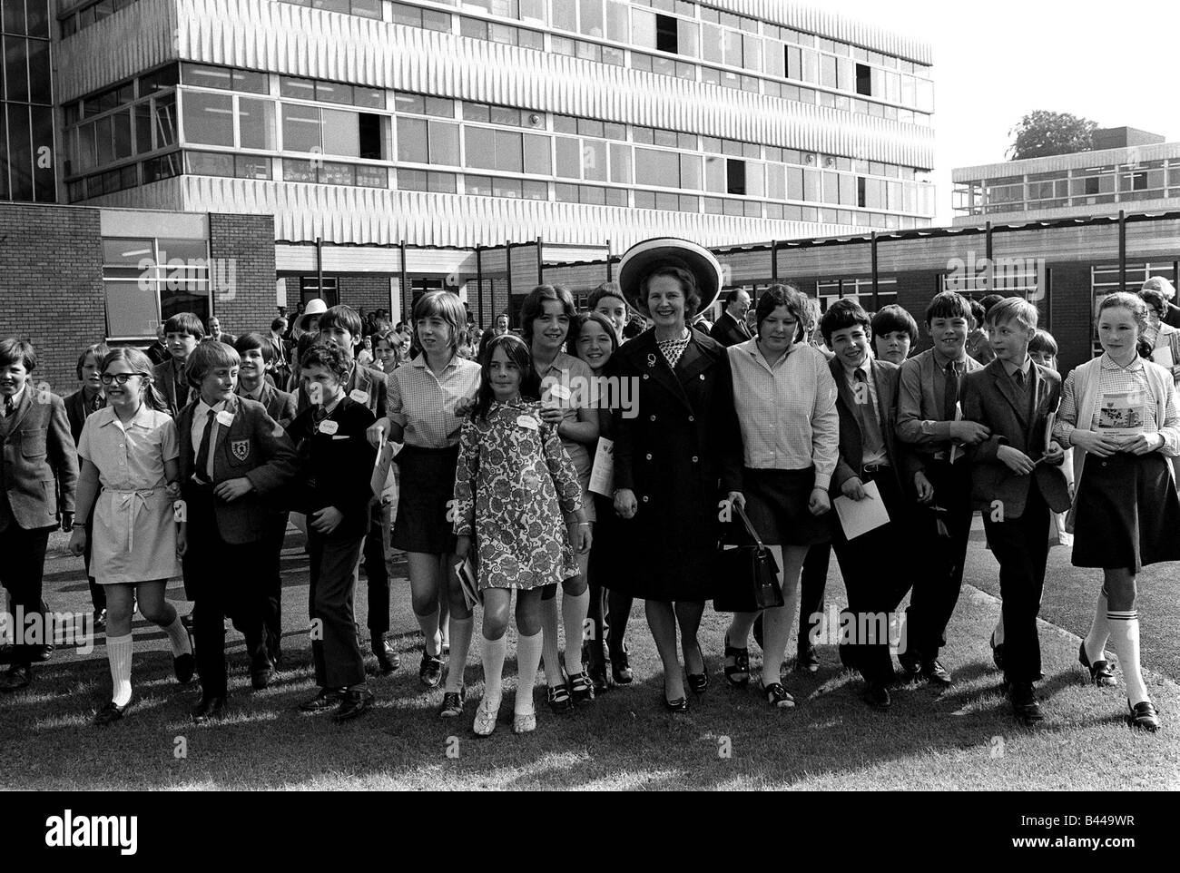 Minister of Eductaion Maggie Thatcher opens the Netherley Comprehensive schools in Liverpool May 1971 Stock Photo