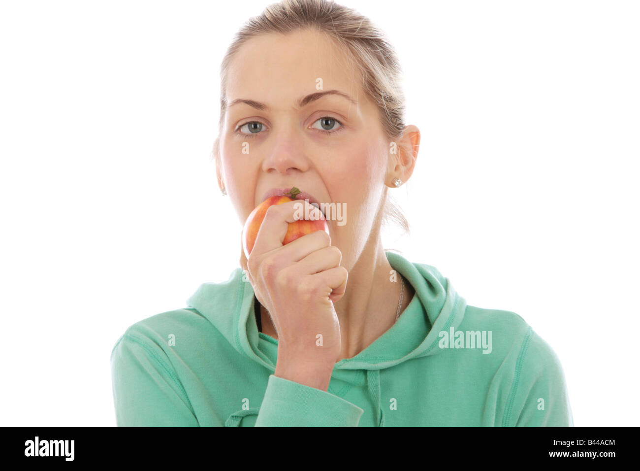 Young Woman Eating Nectarine Model Released Stock Photo Alamy