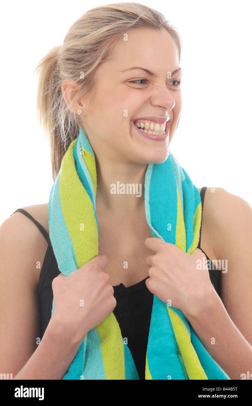 Young Woman with Towel Model Released Stock Photo Alamy