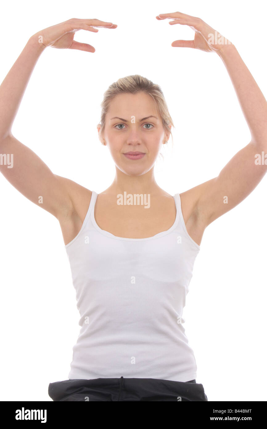 Young Woman Raising Arms above Head Model Released Stock Photo