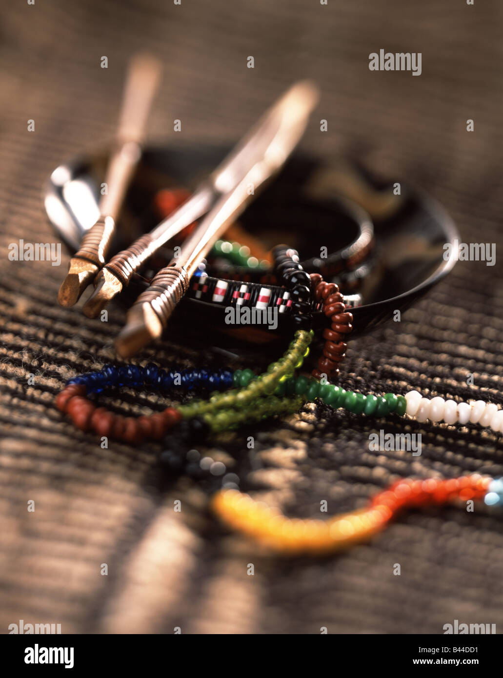 African jewellery, dishes and cutlery Stock Photo Alamy