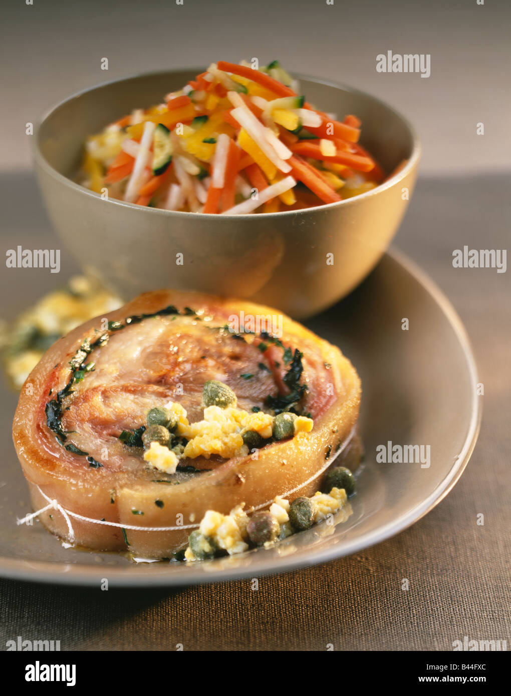 Panfried veal's head with vegetables Stock Photo Alamy