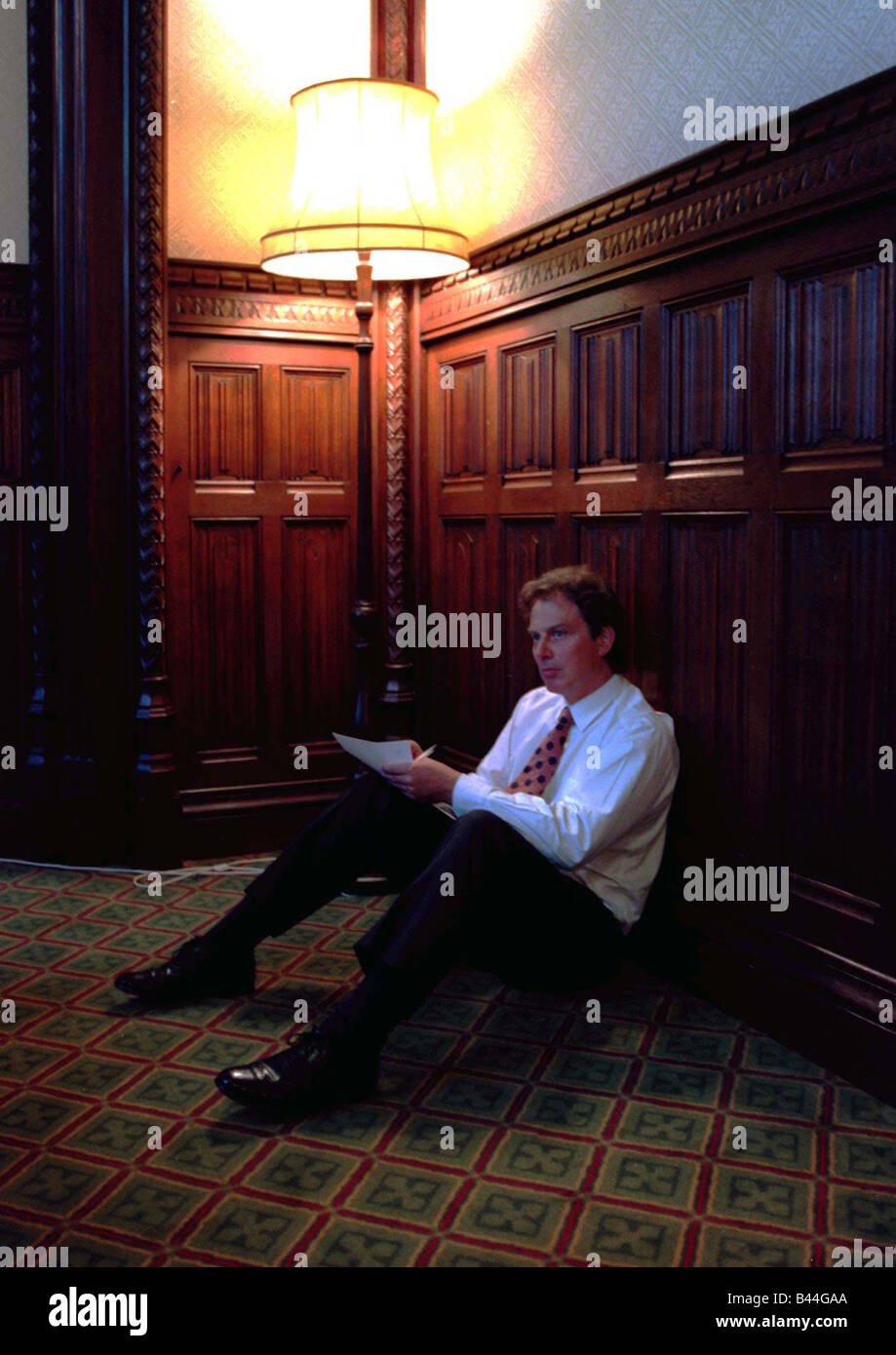 Labour leader Tony Blair prepares his conference speech in his rooms at
