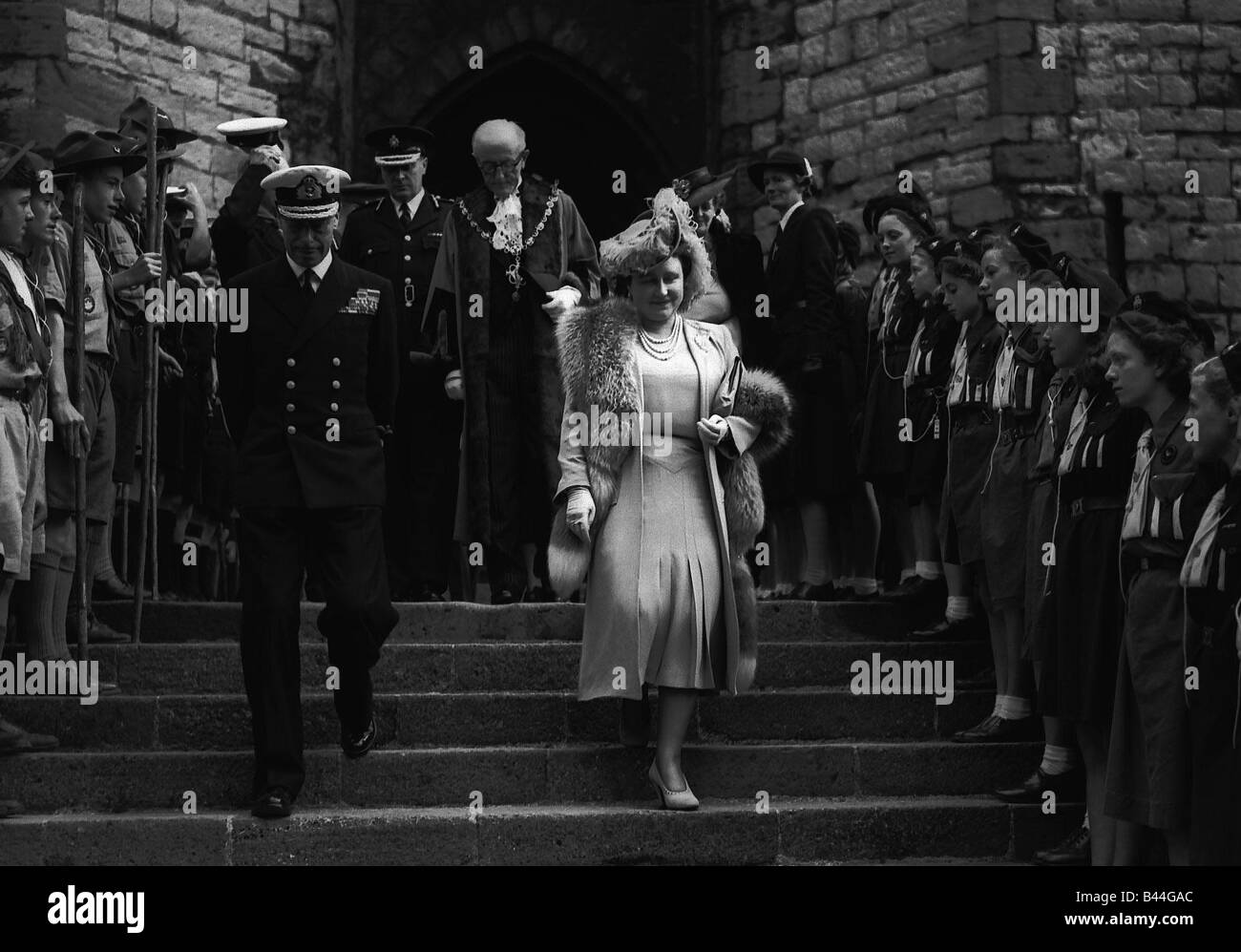 Queen Mother with her husband King George VI coming out of church MSI Stock Photo