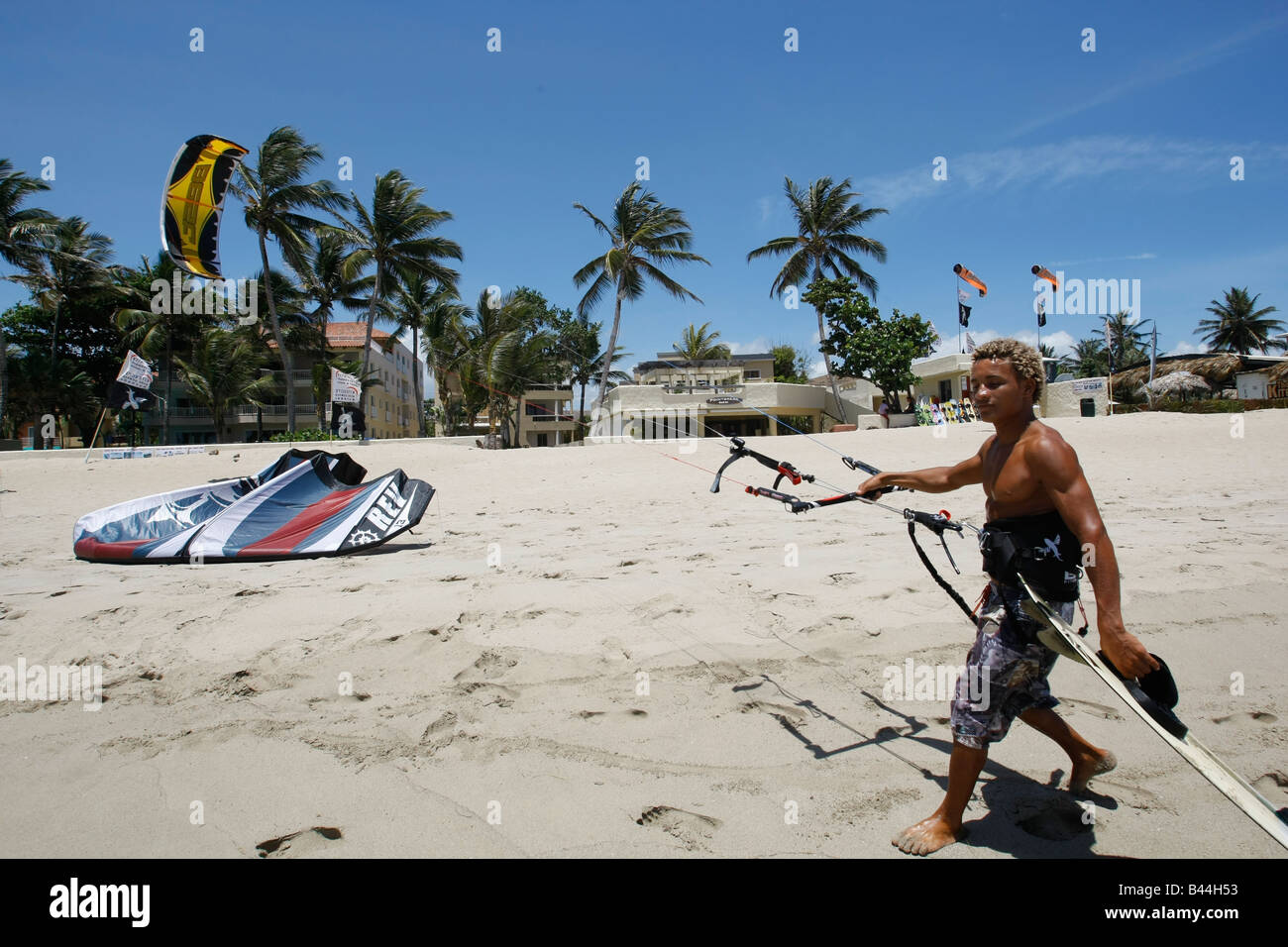 kite boarding at kite beach in the Dominican Republic Stock Photo Alamy