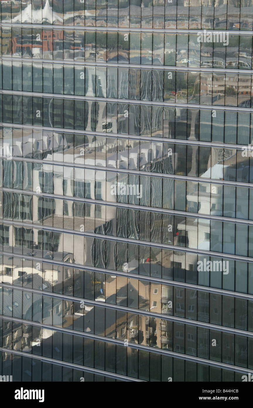 Buildings reflected in windows, Brussels business district Stock Photo