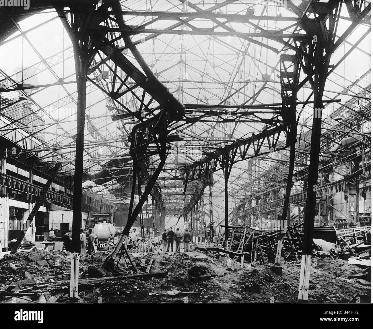 The Renault car factory in France after being hit by a bomb dropped by the US 8th Air Force during WW2 Stock Photo