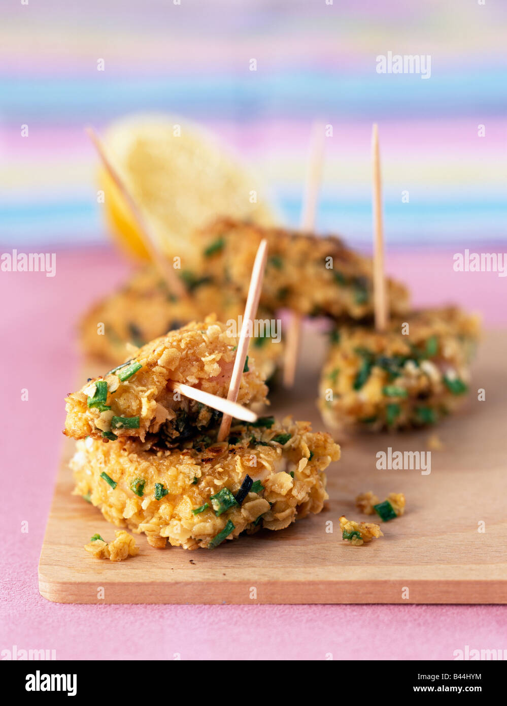 Chiken nuggets with oat flake breading Stock Photo