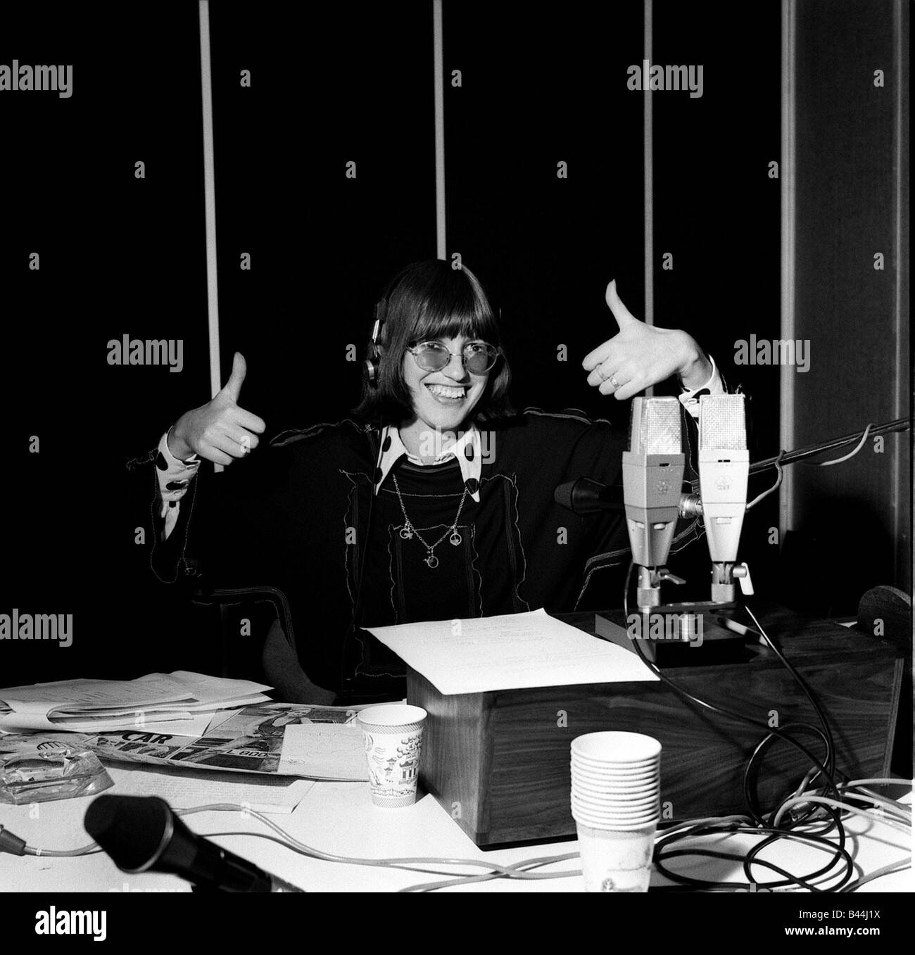 Janet Street Porter in radio studio 1973 Stock Photo