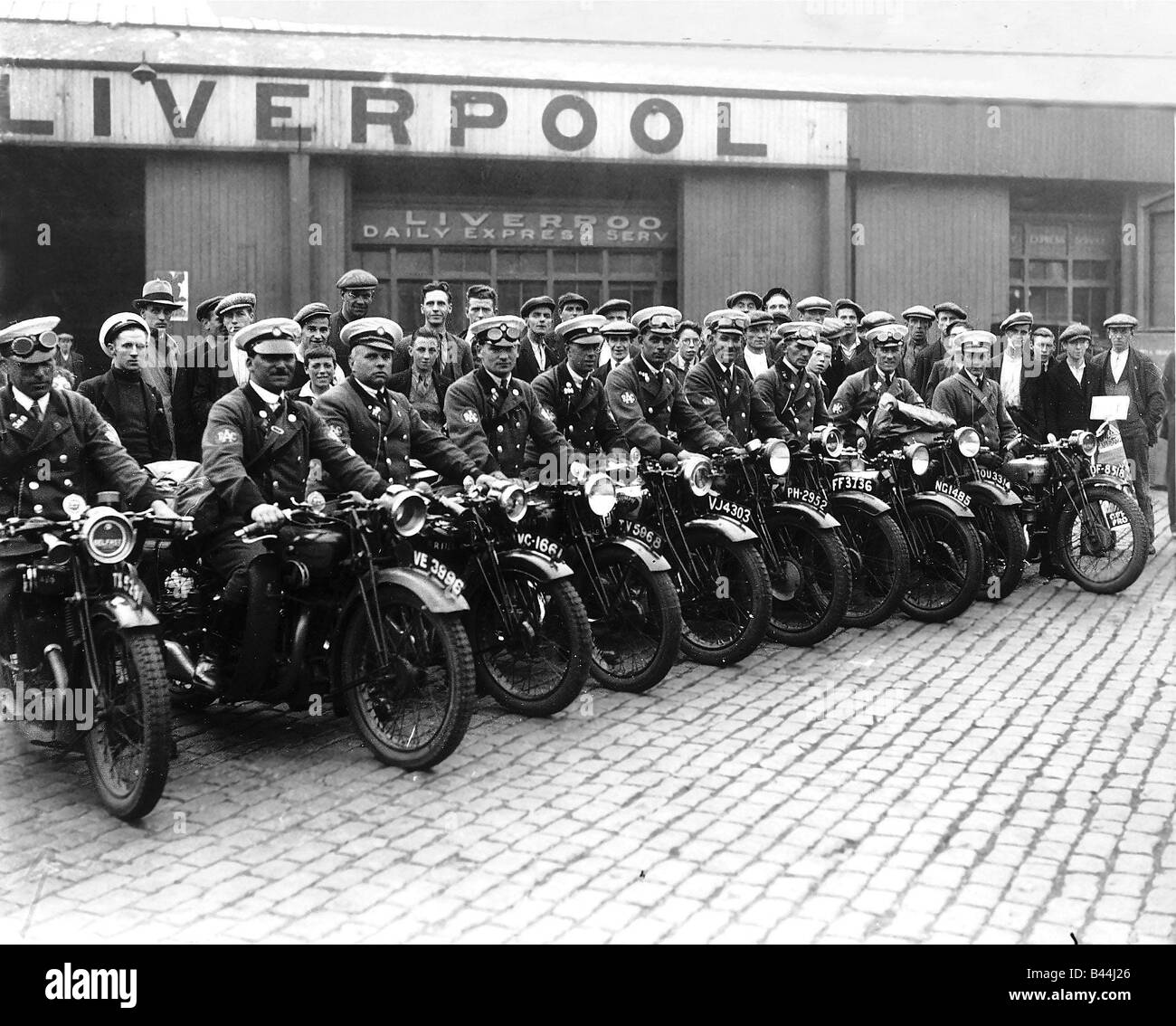 RAC Scouts August 1932 who will be keeping control of traffic congestion at the Ulster TT Race Transport Motorbikes Motorcyclists Uniforms Liverpool Royal Automobile Club August 1932 1930s Mirrorpix lafjan05 Stock Photo