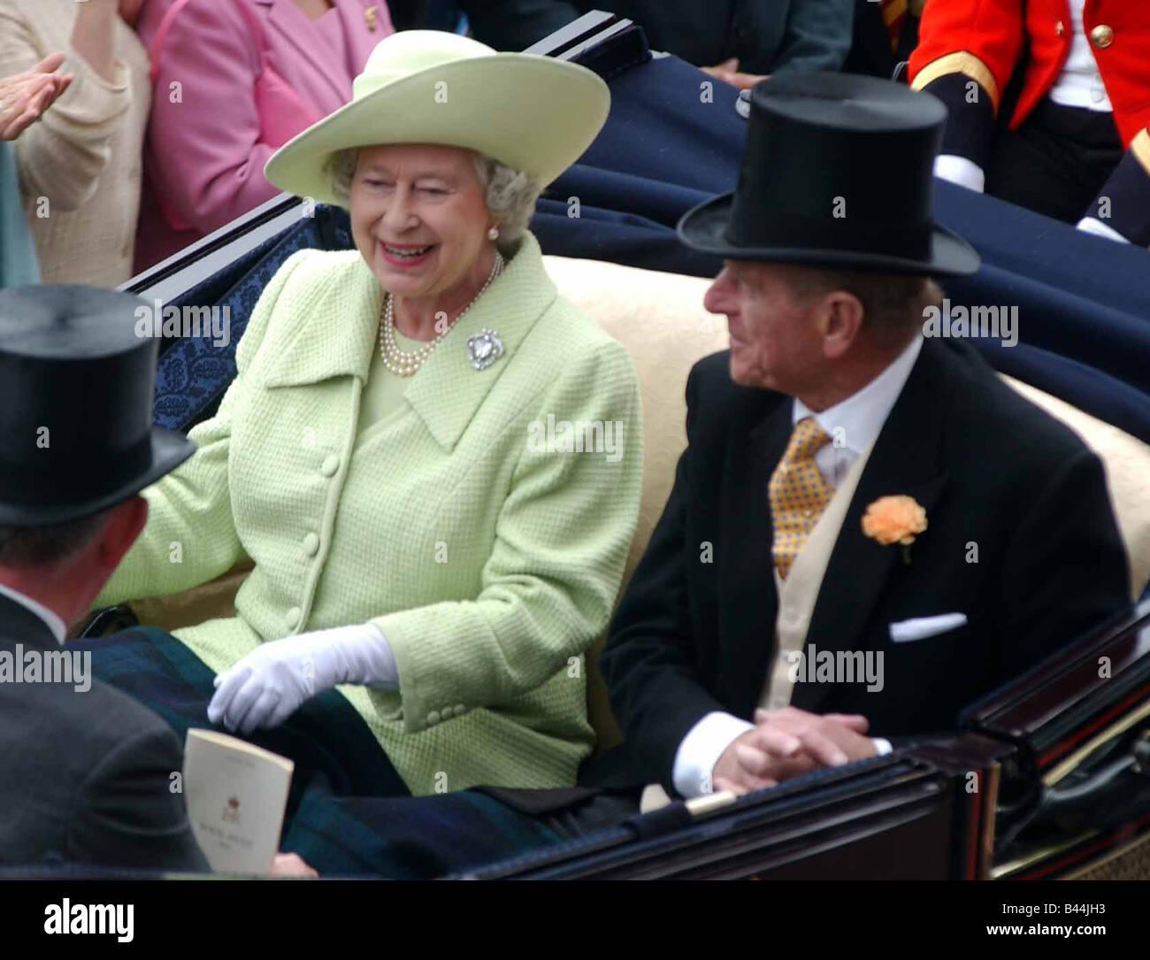 Royal Ascot June 2002 HRH Queen Elizabeth II with husband Prince Philip the Duke or Edinburgh during the Royal procession Stock Photo