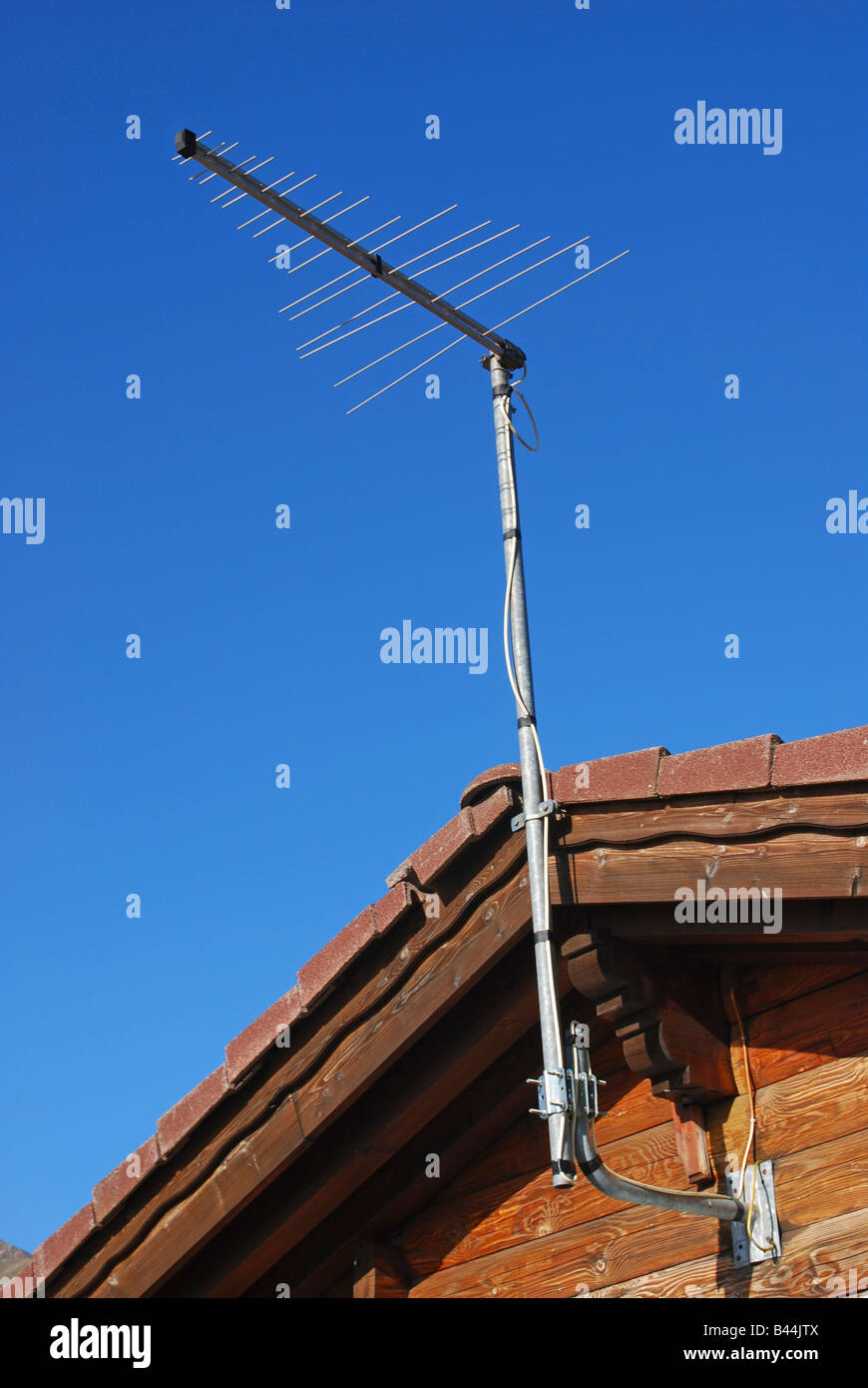 aerial tv antenna on roof Stock Photo
