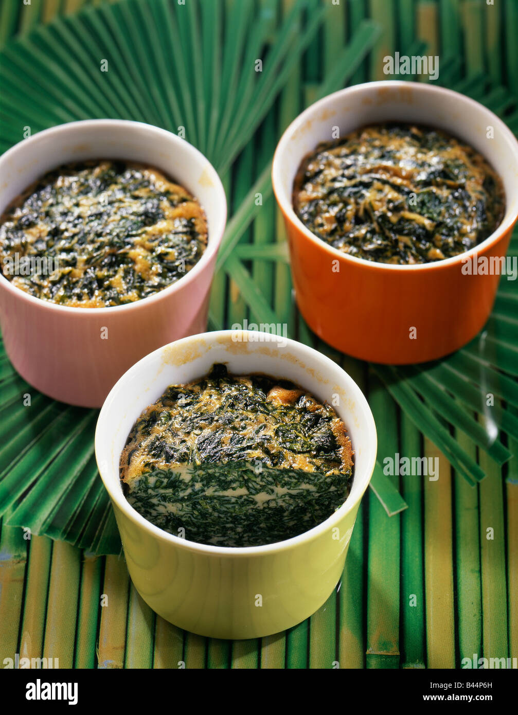 Spinach and coconut individual terrines Stock Photo