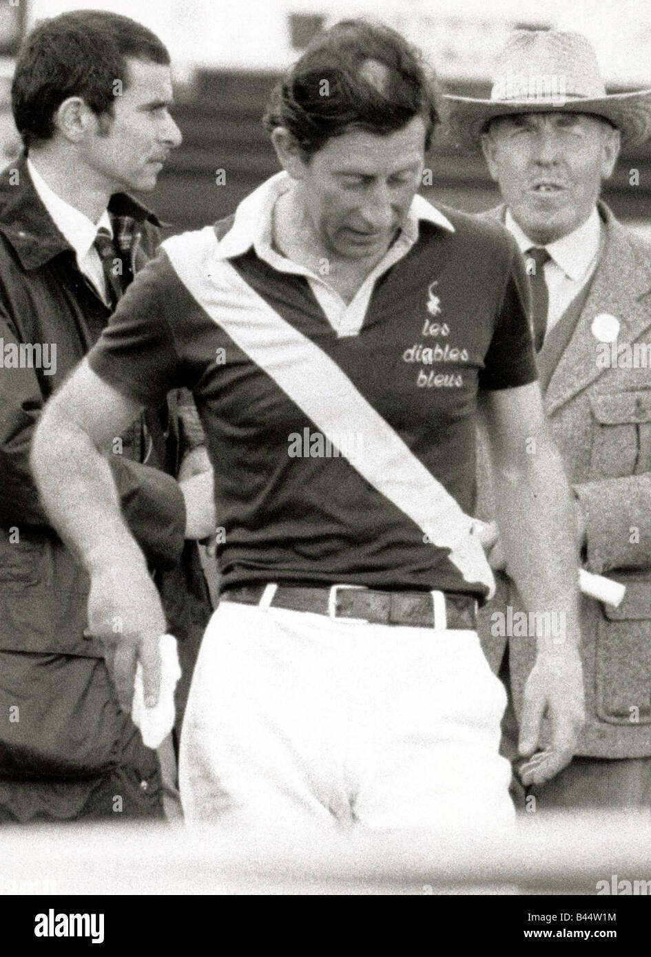 Prince Charles mopping his brow with hankie during Polo match showing bald patch Guards Polo Club Windsor Great park June 1986 Stock Photo