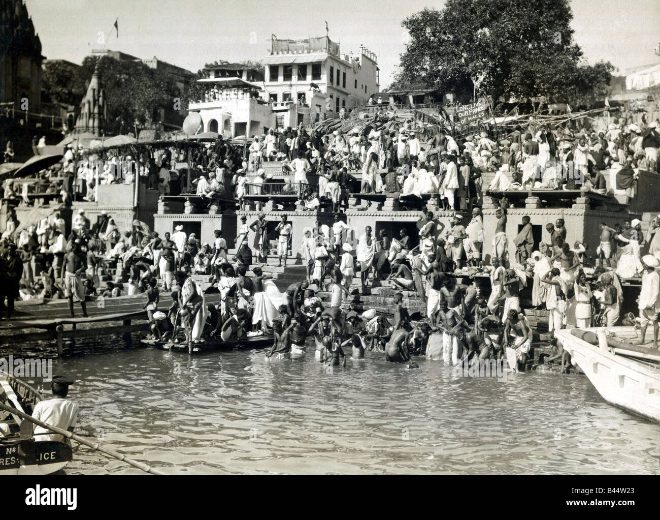 Bathing in the River Ganges Benares India Benares now known as Varanasi Circa 1913 Stock Photo