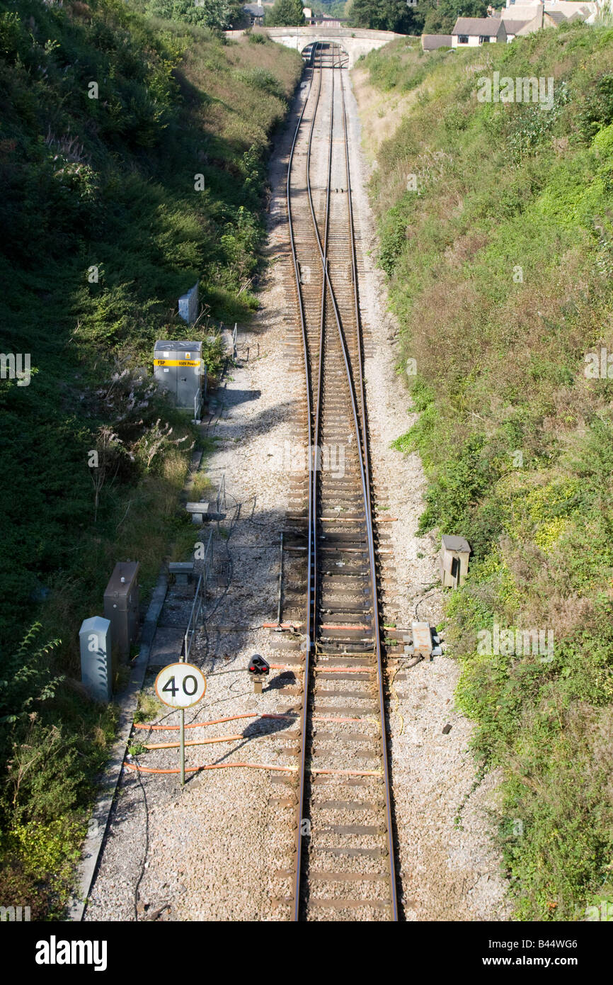 Single track railway line crossover england uk gb Stock Photo