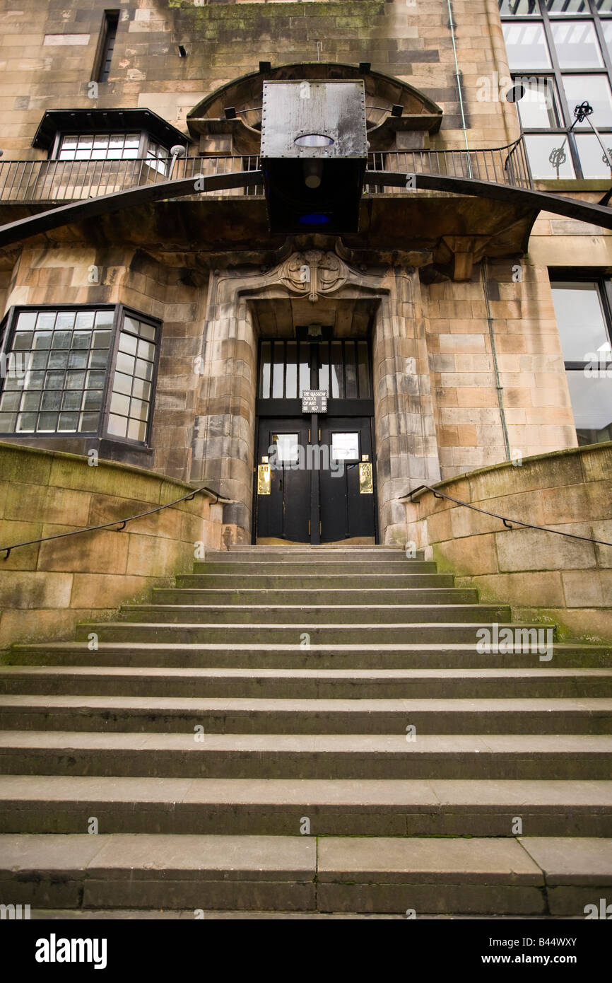 UK Scotland Glasgow Charles Rennie Mackintosh School of Art exterior main door Stock Photo
