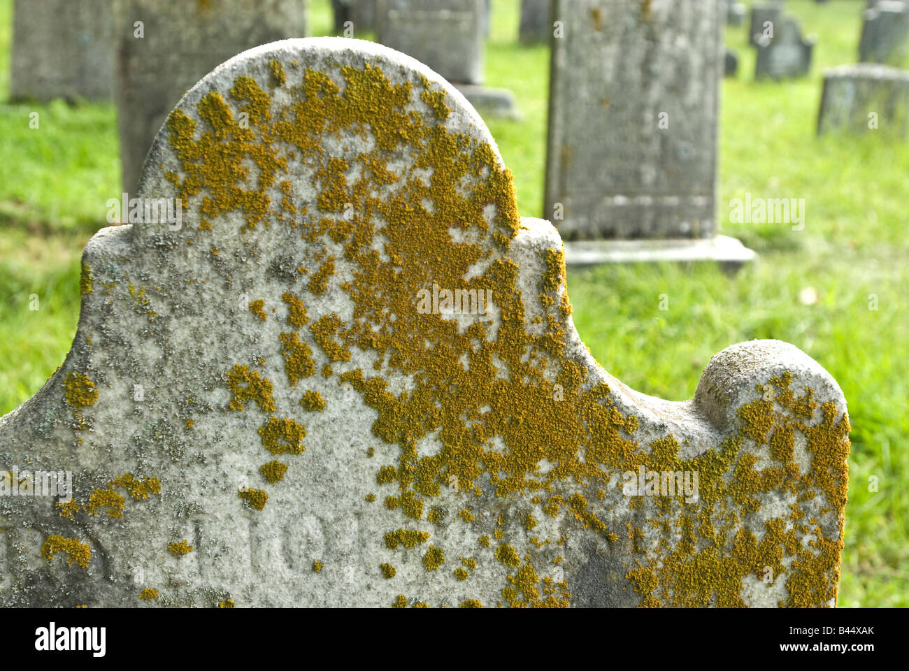 Old gravestone with moss, Revolutionary War graveyard, South Egremont, Massachusetts. Stock Photo