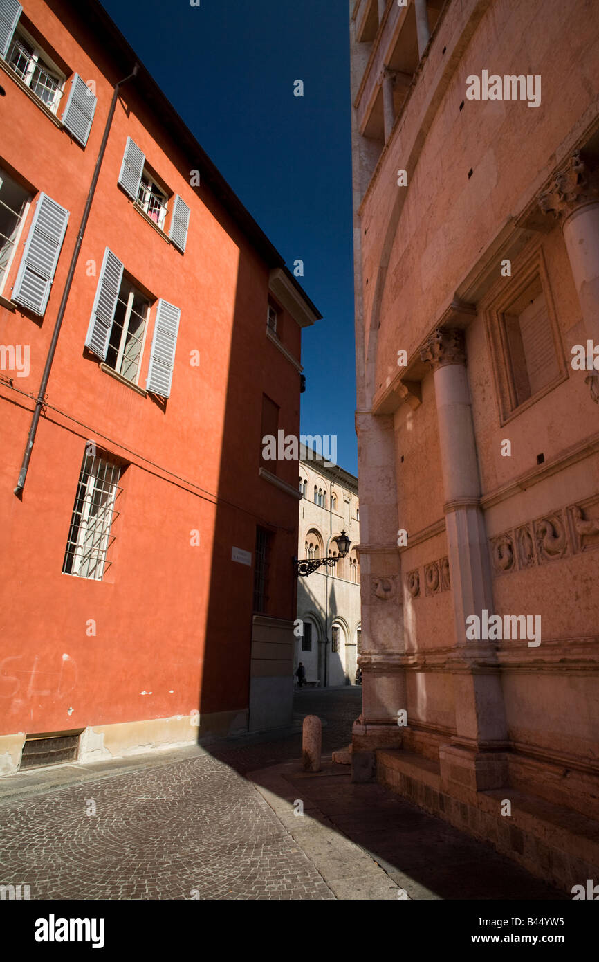 Vescovado, Battistero and red house. Architecture details of Parma, Emilia Romagna, Italy Stock Photo