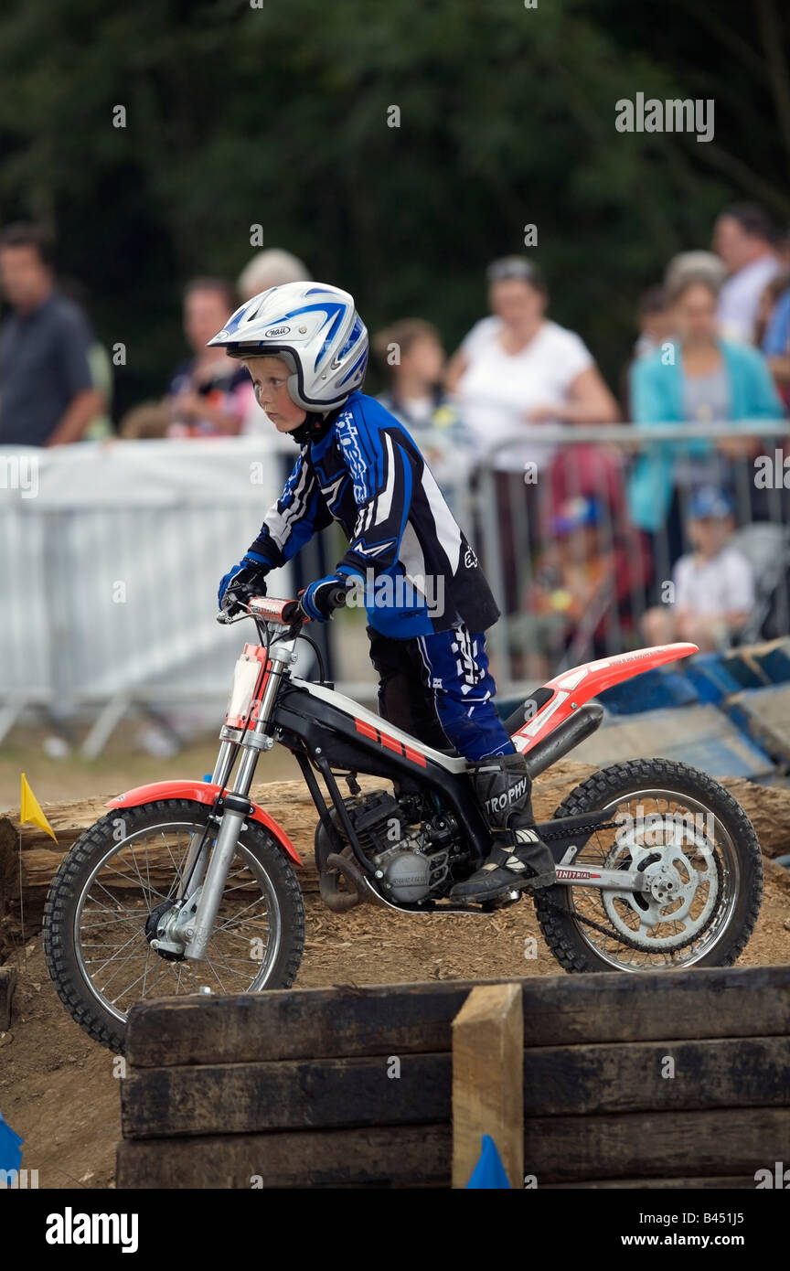 Young Trial bike rider demonstrating skill and concentration on a Beta mini trial motorbike Kent County Show 2008 Stock Photo Alamy