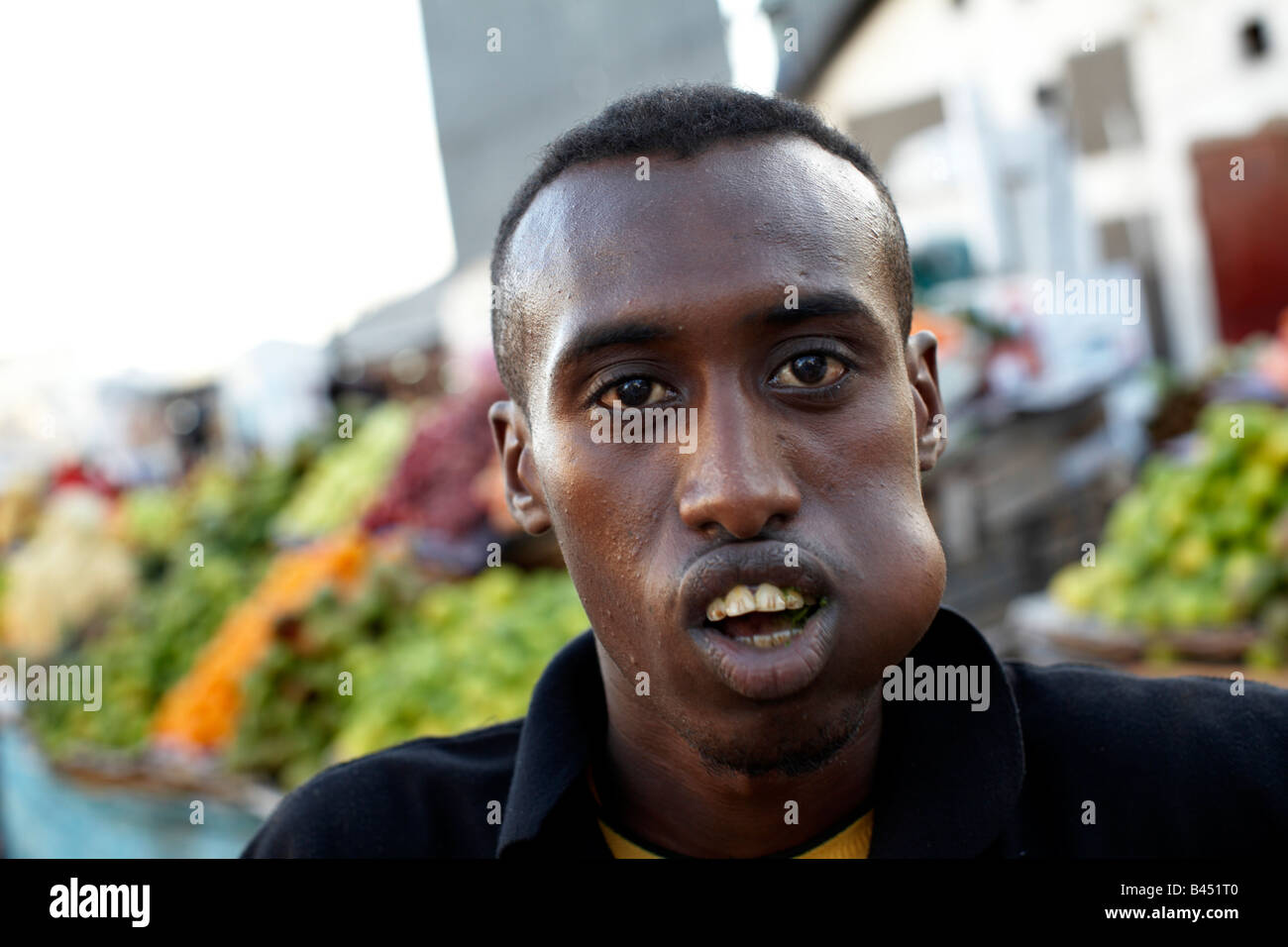 Man chewing Khat in Djibouti City, Djibouti Stock Photo