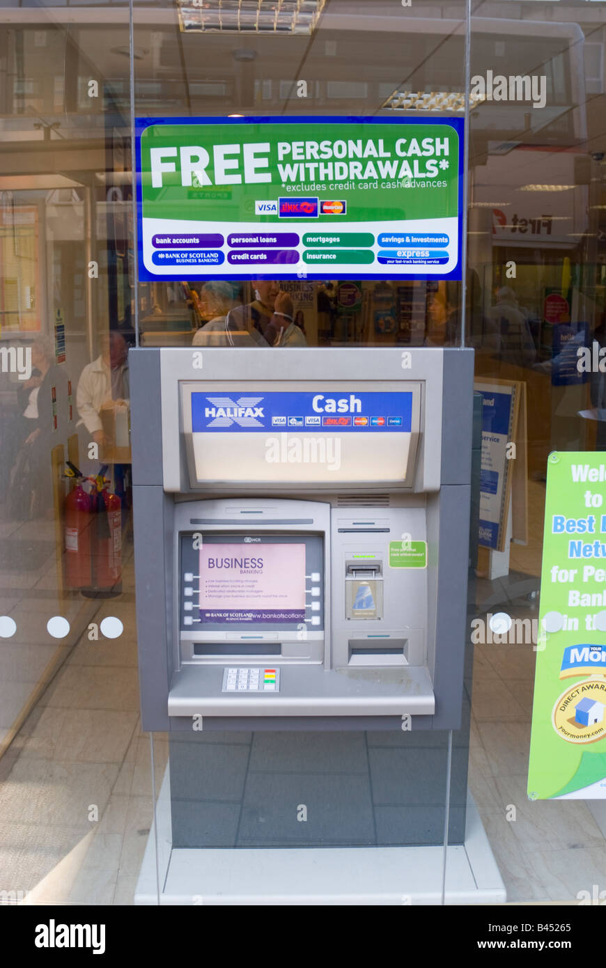 Cash Machine at Halifax Building Society in Norwich,Norfolk,Uk Stock Photo