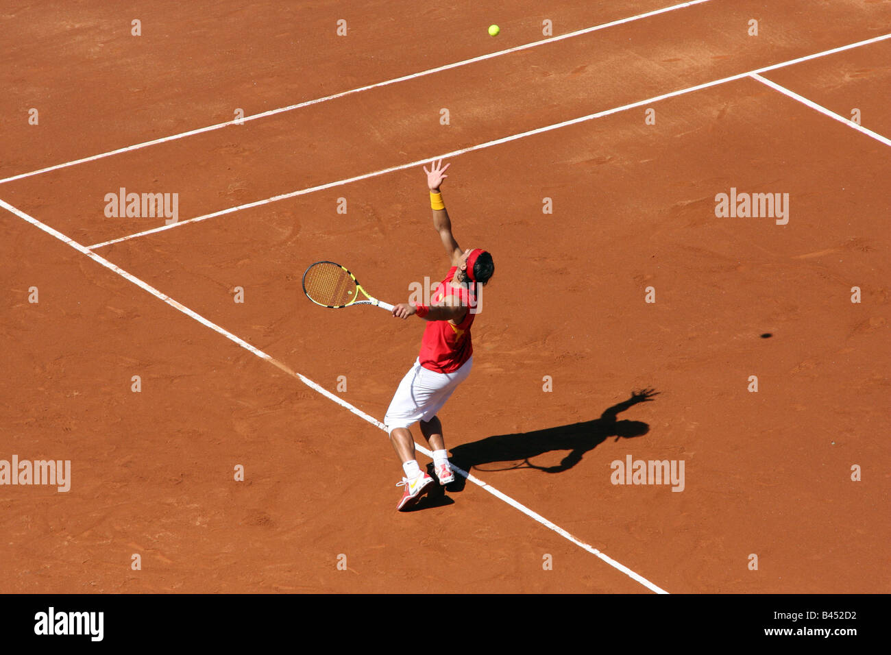 World no.1 tennis player Rafael Nadal serving in the first match of