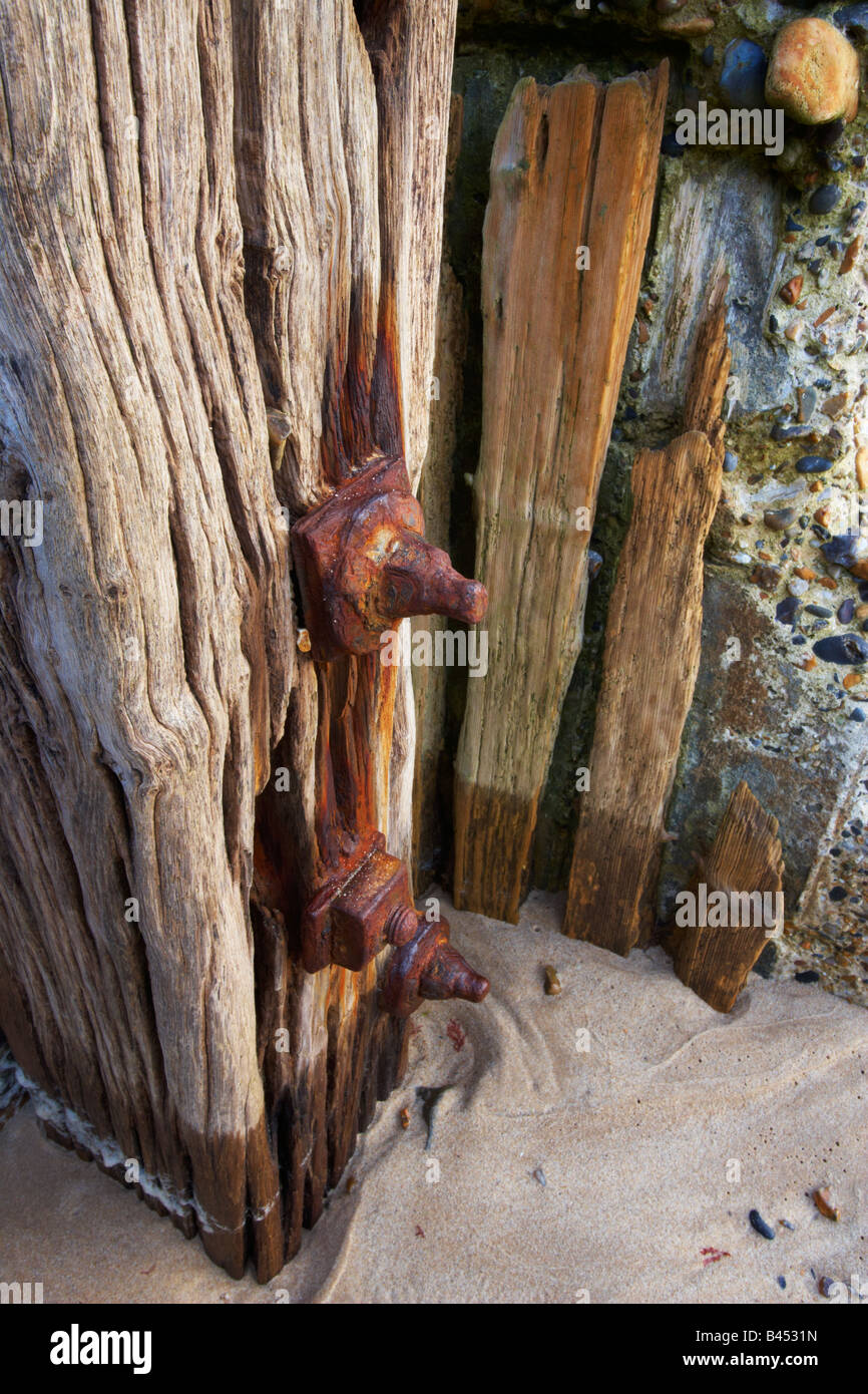 A study of sea defences at Overstrand on the Norfolk Coast Stock Photo