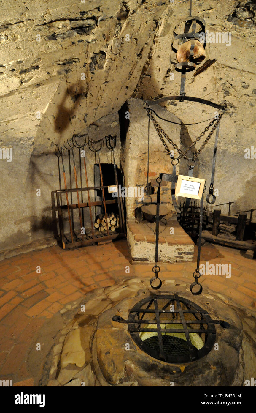 The medieval torture room and dungeon in the Dalibor Tower, in the Prague Castle compound, in Czech Republic. Stock Photo