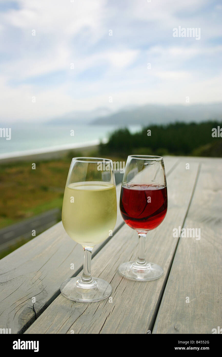 New Zealand two glasses of wine on a table Stock Photo Alamy