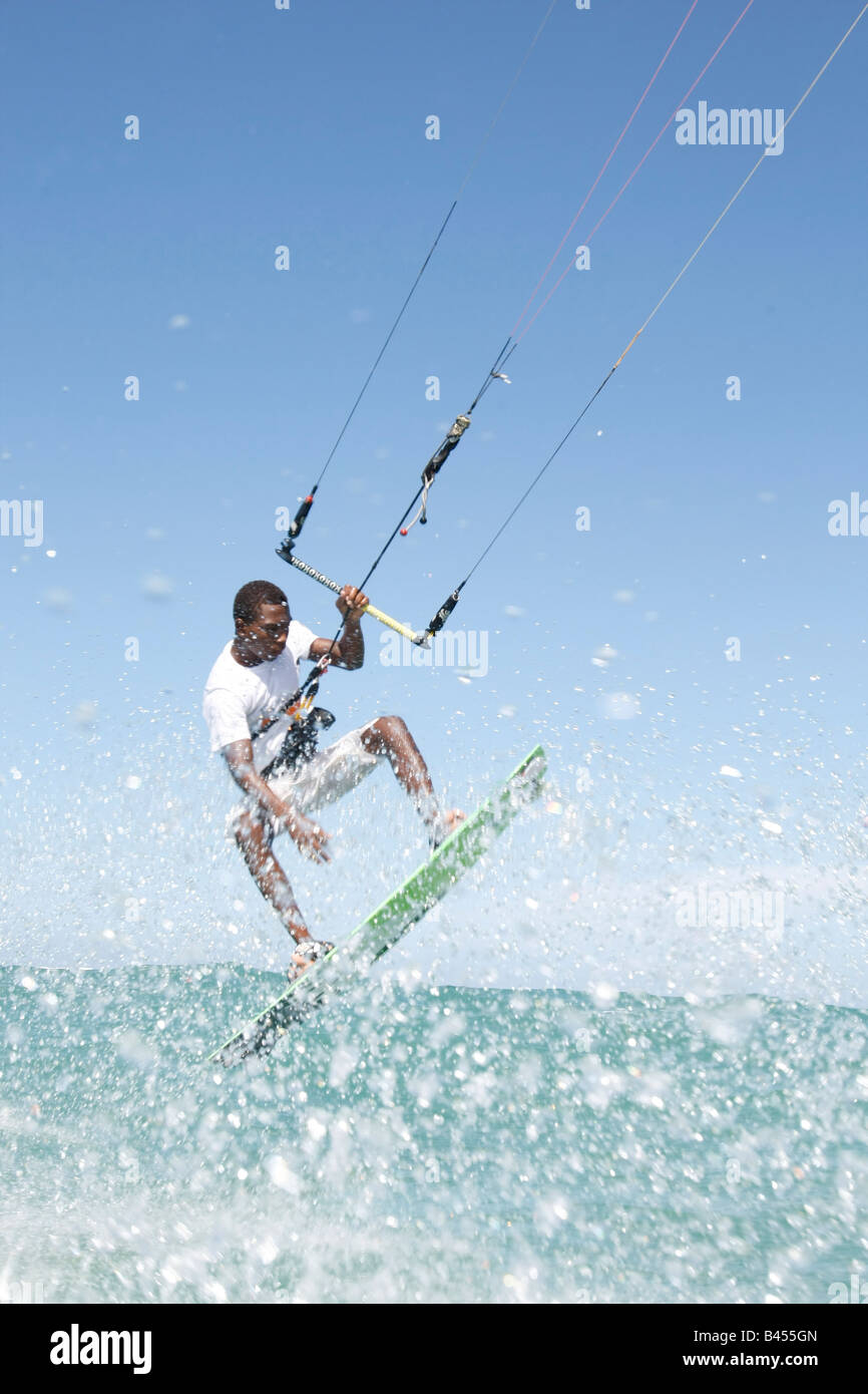 kite boarding at kite beach in the Dominican Republic Stock Photo